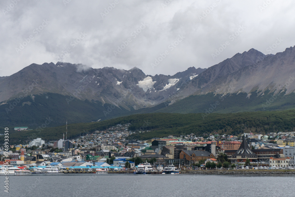 View of city Ushuaia from the boat 