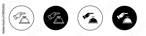 Hand Touching Service Bell Icon Set. Service ring urgent vector symbol in a black filled and outlined style. Prompt Attention Sign.