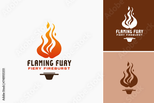 flaming fury logo design template, , featuring vibrant flames and a fish element. Perfect for seafood restaurants, food trucks, or cooking classes.
