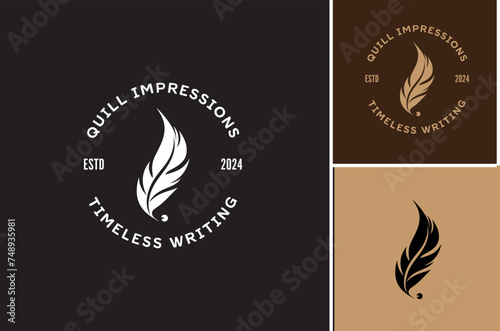 Quill Impressions logo design template, Logo for fine writing, elegant design suitable for stationery, branding, and luxury product packaging in the writing industry.