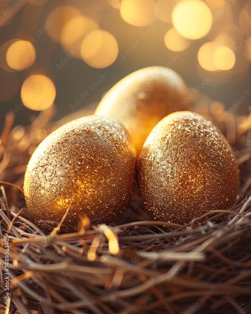 Golden Eggs in Straw Nest Golden Eggs in Straw Nest