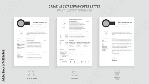 Present yourself professionally with our Minimal Resume, Cover Letter Page Set. Featuring a clean, modern design with a dark sidebar. Ideal for business job applications and multipurpose