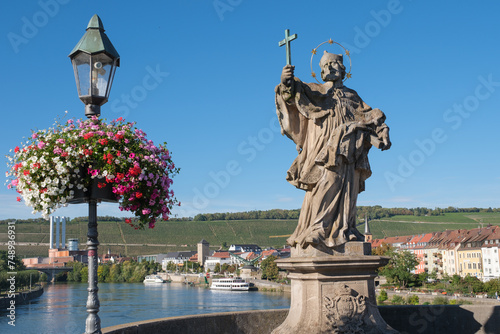 statue of Saint John of Nepomuk on the old bridge in Wurzburg, Germany