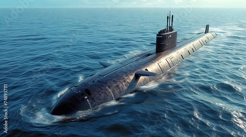 modern nuclear submarine sailing in the sea. photo