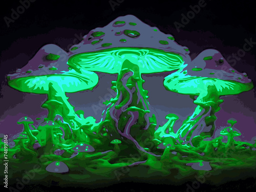 Hallucinogenic Sorcery Mushrooms Parking Brilliant Neon Lights  