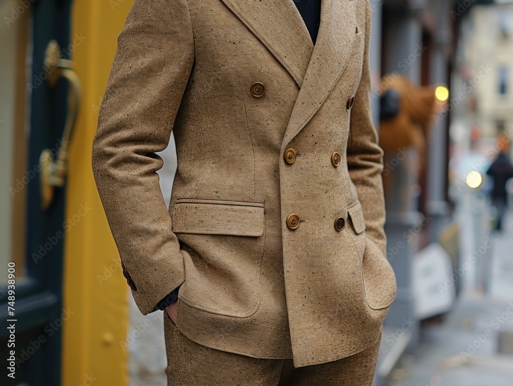 custom made wallpaper toronto digital"Elegance in Autumn: A Stylish Brown Suit Amidst Urban Charm"