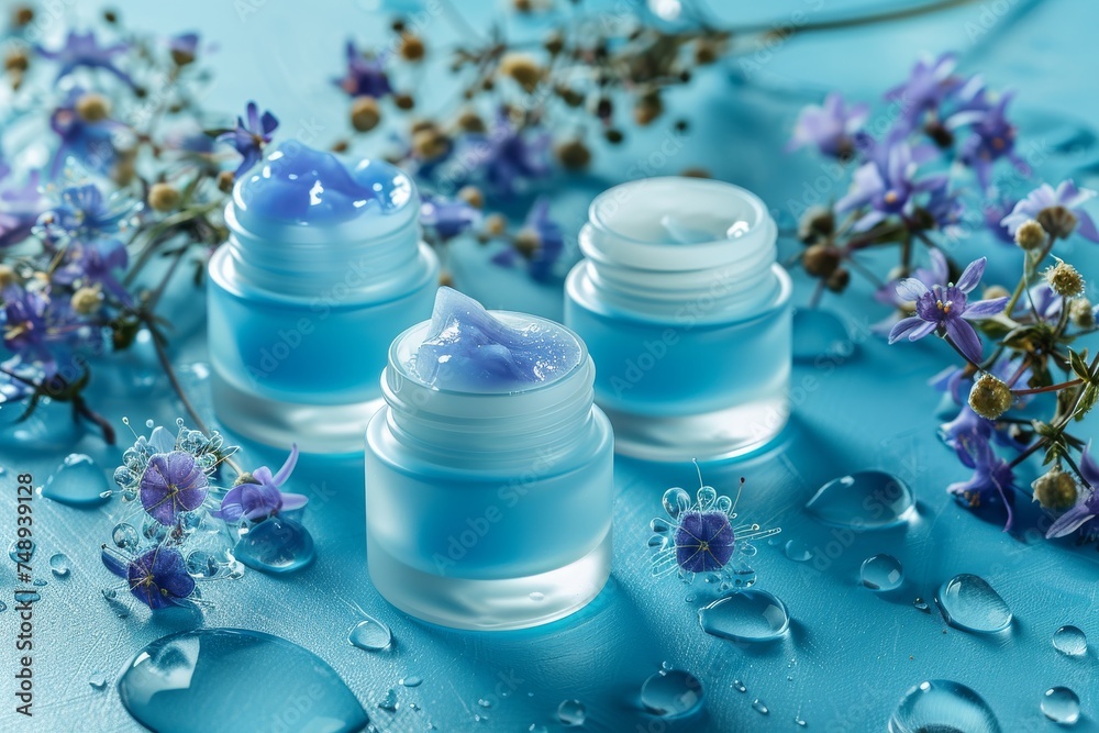 Face Skin rejuvenation skin care cream. Skincare beauty cosmetic products: lip balm, Banana lotion, moisturiser, skincare Pomegranate extract eye gel, Refresh serum and rosemary extract jar pot Face Skin rejuvenation skin care cream. Skincare beauty cosmetic products: lip balm, Banana lotion, moisturiser, skincare Pomegranate extract eye gel, Refresh serum and rosemary extract jar pot