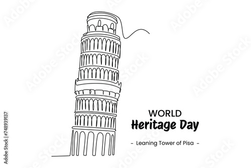 One continuous line drawing of Pisa tower. Beautiful historical iconic place. Home wall decor art poster print. Modern single line draw design vector graphic illustration