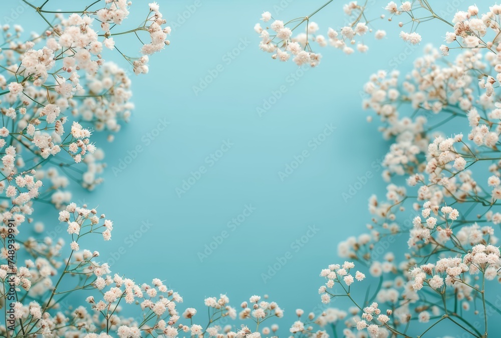 A blue background with a white flowery border A blue background with a white flowery border