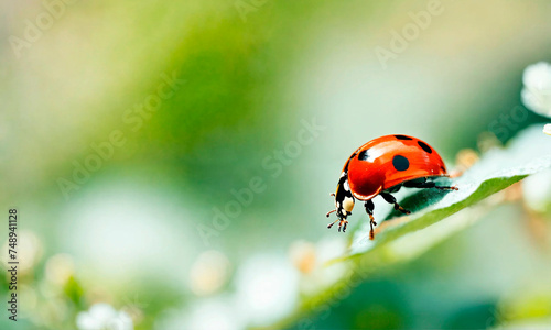 ladybug on the grass close-up. Selective focus. © yanadjan