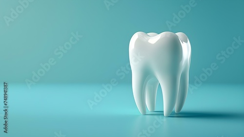 The title "A Glowing White Tooth Reflecting Dental Hygiene Against a Serene Blue Background" still encapsulates the image's essence. Concept Dental Hygiene, White Tooth, Serene Blue Background