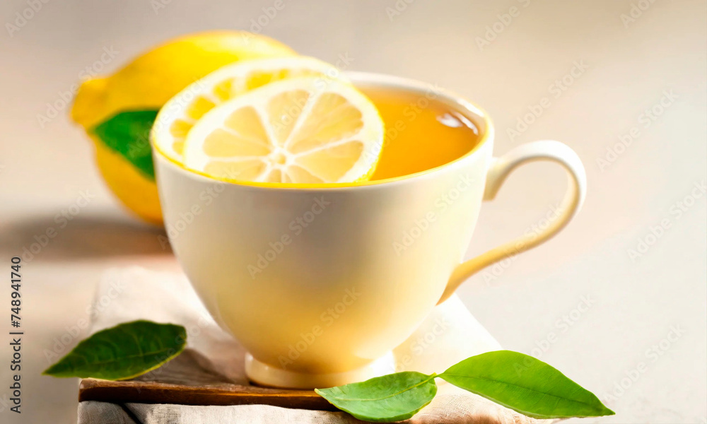 cup of tea and lemon on the table. Selective focus. cup of tea and lemon on the table. Selective focus.