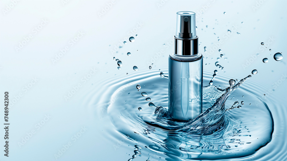 Cosmetic mockup Bottle with water splashing for product mockup. Product display and presentation. Cosmetic concept. Cosmetic mockup Bottle with water splashing for product mockup. Product display and presentation. Cosmetic concept.