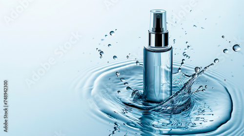 Cosmetic mockup Bottle with water splashing for product mockup. Product display and presentation. Cosmetic concept.