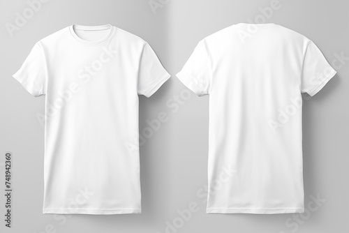 Blank front and back view white t-shirt template on white background. Mockup template for artwork graphic design.
