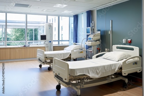 Clean and Well-Equipped Hospital Room Ready for Patients