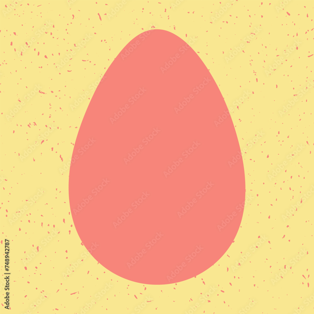 Pink Easter egg vector illustration. Colored egg shape on textured yellow background. Flat cartoon Happy Easter poster, card, icon. Modern egg hunt simple design