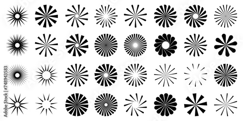 Sunburst element. Radial stripes background. Sunburst icon collection. Retro sunburst design. Vector illustration.