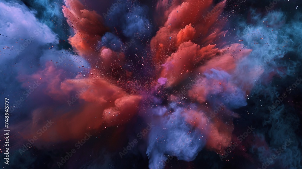 A dark background with a solitary explosion of colored powder. abstract background color - obrazy, fototapety, plakaty 