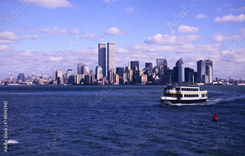 Downtown Manhattan Skyline with World Trade Center Twin Towers in New York City during early 1990s