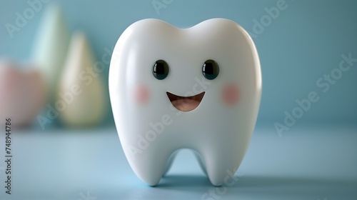 Smiling Tooth Mascot Illustration. Concept Cute character, Dental hygiene, Cheerful smile, Cartoon illustration