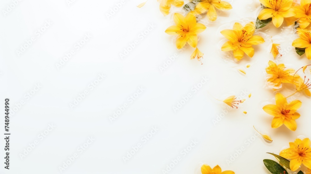 Beautiful delicate flowers on a white background. The texture of the water. Small waves, ripples on the water. Background for Women's Day, Valentine's Day. Beautiful delicate flowers on a white background. The texture of the water. Small waves, ripples on the water. Background for Women's Day, Valentine's Day.