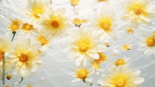 Beautiful delicate flowers on a white background. The texture of the water. Small waves, ripples on the water. Background for Women's Day, Valentine's Day.