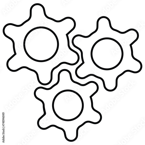 settings black Gear line art icon Settings, icon set. Containing options, configuration, preferences, adjustments, operation, gear, control panel, equalizer, management, optimization and productivity 