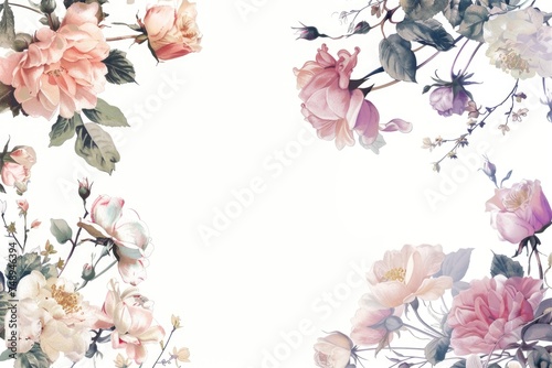 Luxurious  wallpaper. Banner with flowers. Watercolor pink, blue, lilac spots on a color background. Shiny flowers and twigs.
