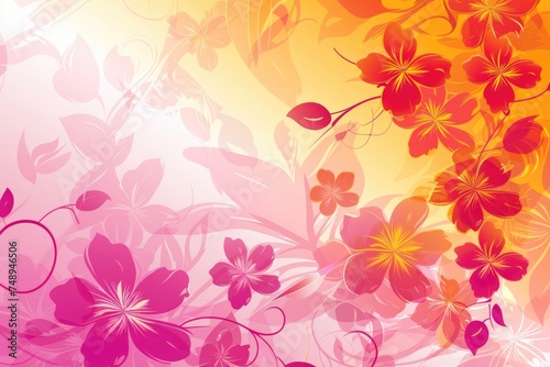 Luxurious  wallpaper. Banner with flowers. Watercolor pink, blue, lilac spots on a color background. Shiny flowers and twigs.

