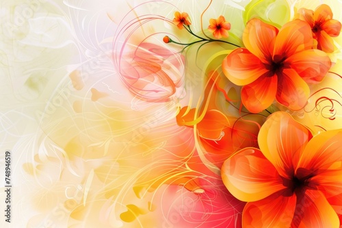 Luxurious  wallpaper. Banner with flowers. Watercolor pink, blue, lilac spots on a color background. Shiny flowers and twigs.
