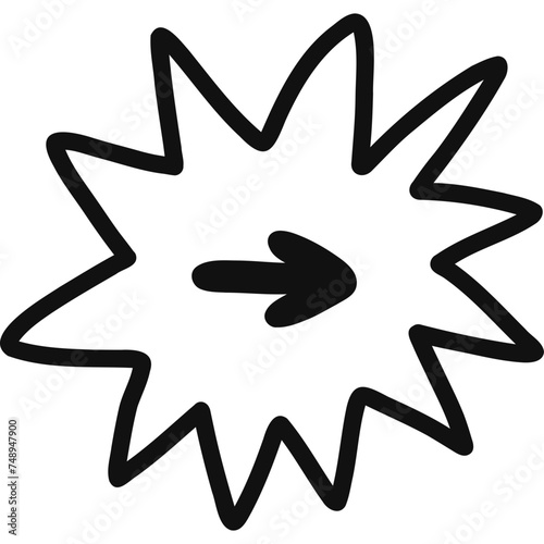 Cute hand drawn mark arrow in checkbox in the shape of star. Tick arrow point as postpone sign for weekly planner, notebook. Diary note element