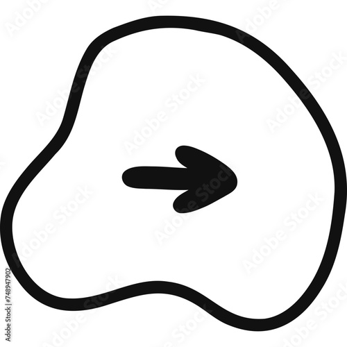 Cute hand drawn mark arrow in checkbox in the shape of abstract blob. Tick arrow point as postpone sign for weekly planner, notebook. Diary note element