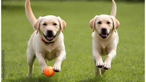 Labrador Retrievers enjoying a game of fetch