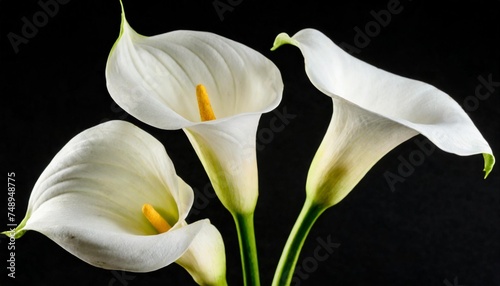 three white calla lily on a black background
