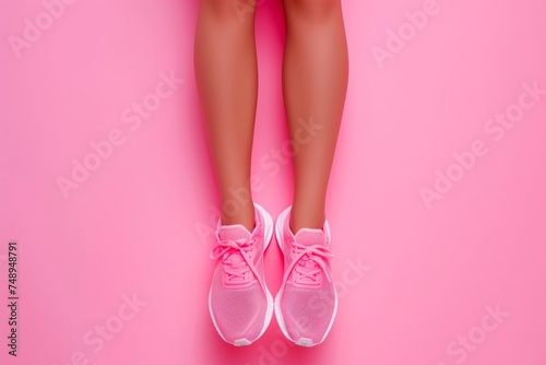 Elegant legs in pink sports shoes