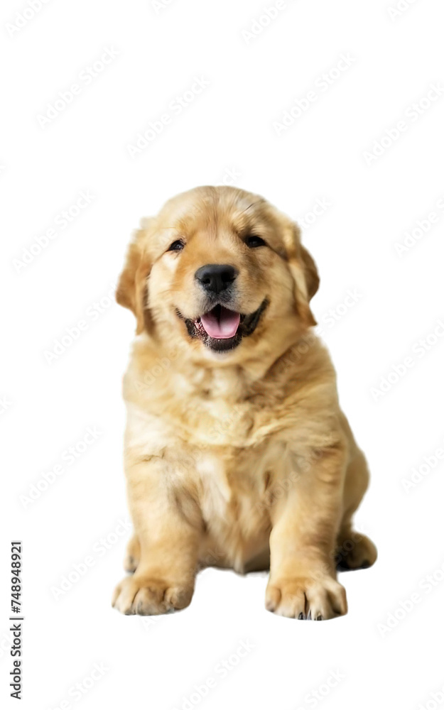 High quality backgroundless cutout of the full body of a chubby and adorable golden retriever puppy dog