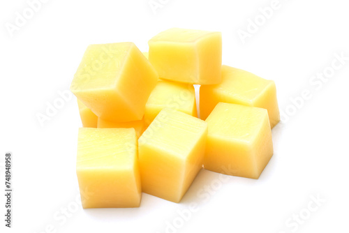 pieces of cheese on white