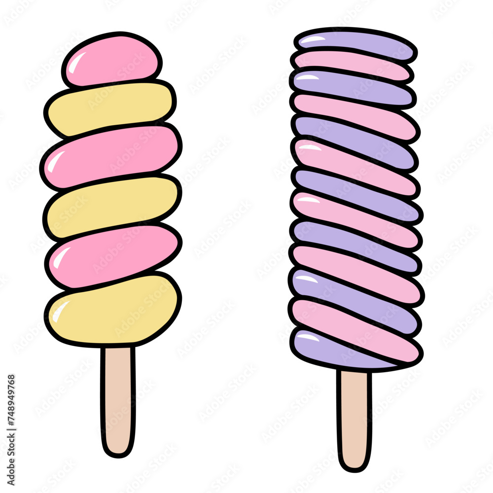 Set of tasty ice cream summer popsicle vector illustrations