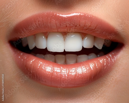 Macro close up of perfect woman s teeth.