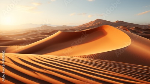 Majestic sahara desert panorama at sunset with golden sand dunes captivating banner image