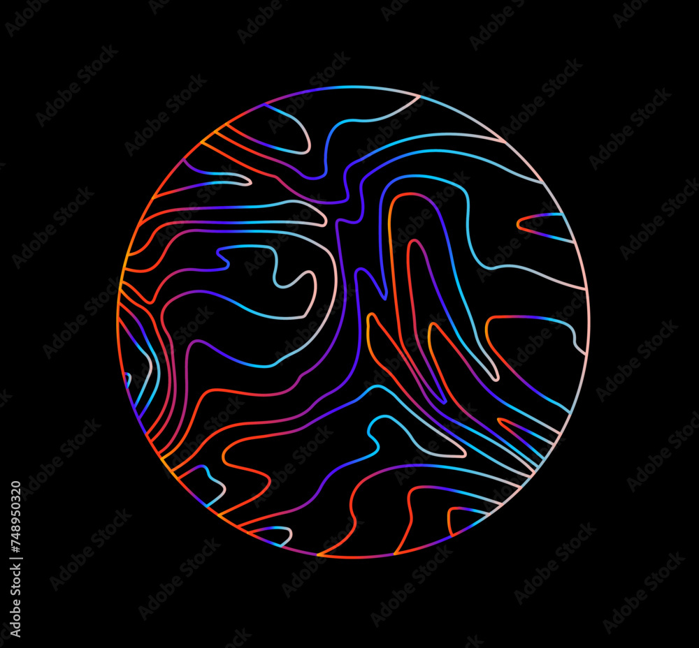 Holographic circle with warped and glitched texture of lines. Holographic circle with warped and glitched texture of lines.