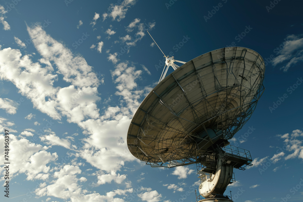 A satellite with a dish and a signal