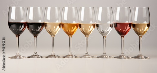 a line of glass wine glasses with drinks