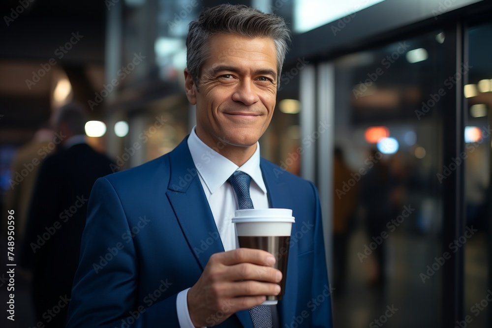 Successful professional holding a coffee cup and smiling at the camera during a break Successful professional holding a coffee cup and smiling at the camera during a break