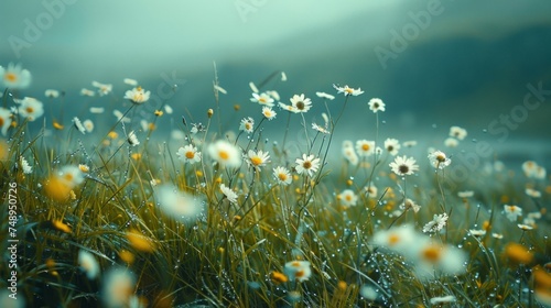 A minimalist composition of a grassy meadow, with tall grass swaying in the wind