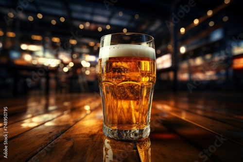 a glass of beer inside a stadium