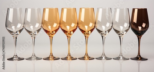 a line of glass wine glasses with drinks