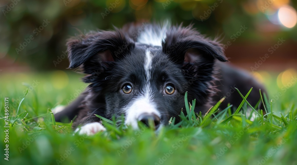 Charming Border Collie Puppy Amidst a Whimsical Garden Glow - Generative AI