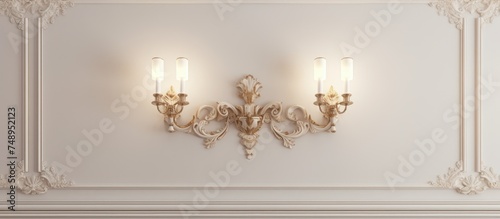 A classic wall mounted light fixture illuminating a room with its soft glow. The fixture is attached securely to the white wall, adding brightness to the space.